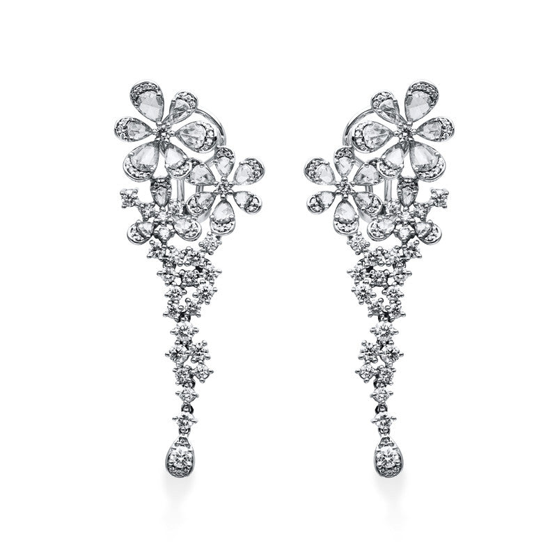 Ohrschmuck 18 kt WG, 30 Rosen-Schl 2,05 ct, TW-si, 138 Brill. 3,11 ct, TW-si