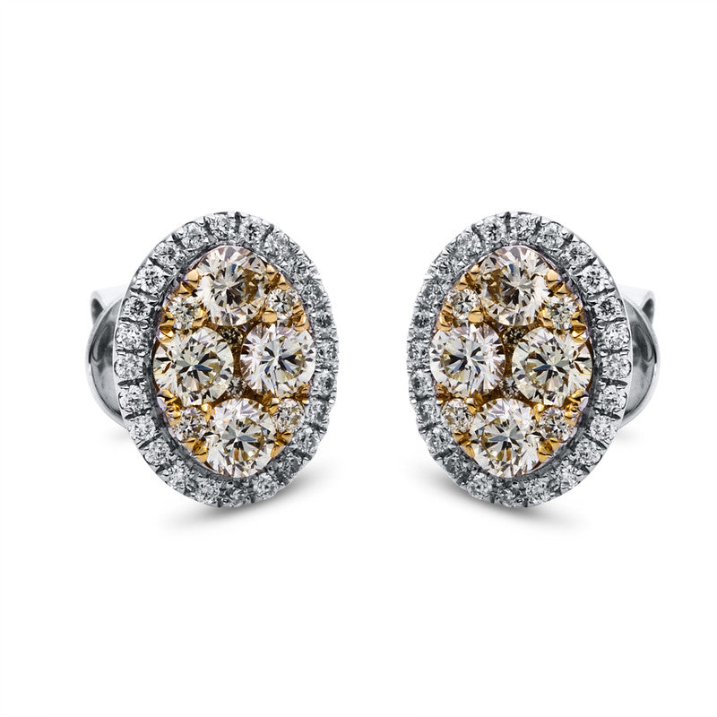 Ohrstecker 18 kt WG+GG, 48 Brill. 0,18 ct, TW-vsi/si, 20 Dia. 0,83 ct, gelb