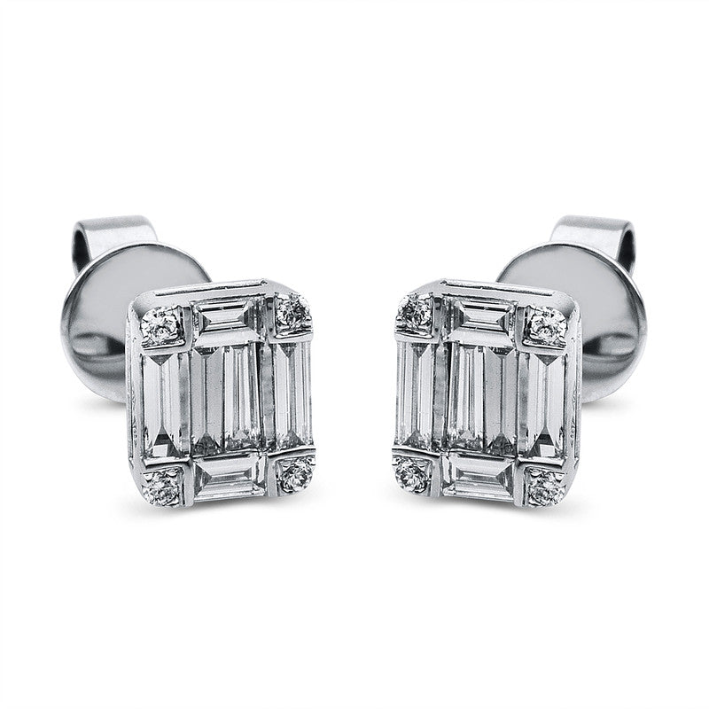 Ohrstecker 18 kt WG, 12 Bag. 0,54 ct, TW-si, 8 Brill. 0,05 ct, TW-si