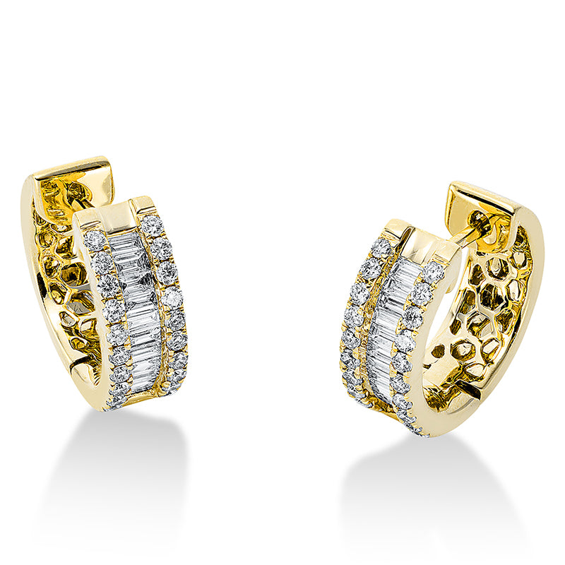 Creolen 18 kt GG, 23 Bag. 0,29 ct, TW-si, 40 Brill. 0,34 ct, TW-si
