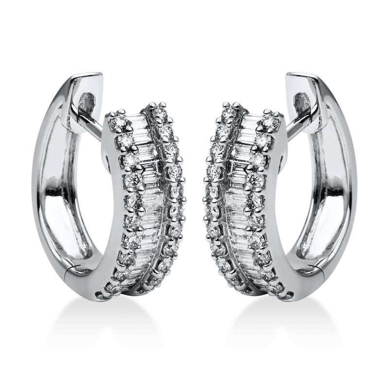 Creolen 18 kt WG, 28 Trap. 0,42 ct, TW-si, 44 Brill. 0,42 ct, TW-si