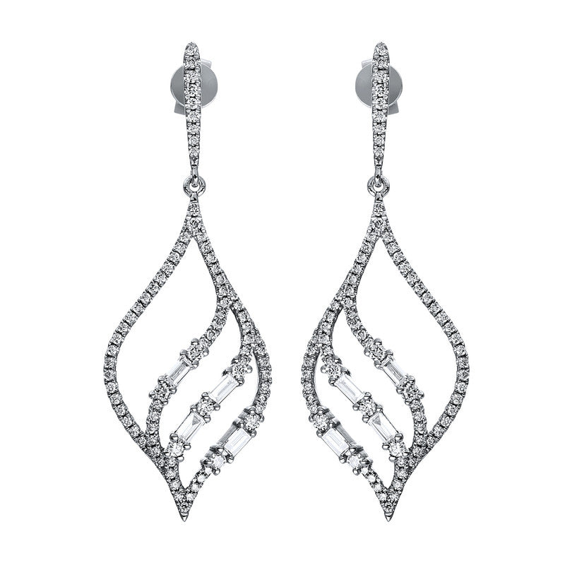 Ohrschmuck 18 kt WG, 14 Brill. 0,17 ct, TW-si, 8 Bag. 0,26 ct, TW-si, 142 Brill. 0,41 ct, TW-si