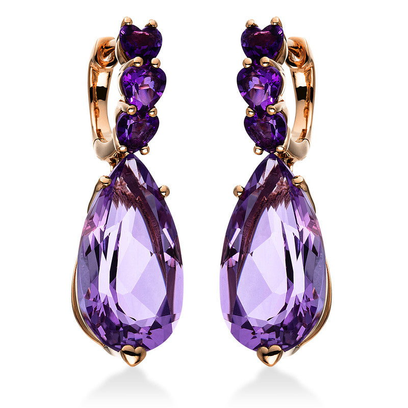 Ohrschmuck 18 kt RG, 2 Amethyste 13,50 ct lila, 6 Amethyste 1,30 ct lila
