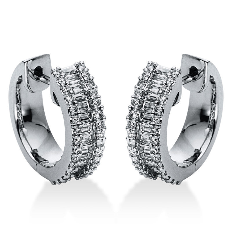 Creolen 18 kt WG, 60 Brill. 0,36 ct, TW-si, 24 Trap. 0,62 ct, TW-si