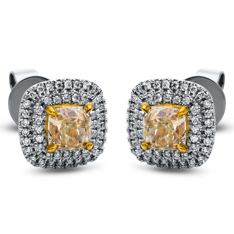 Ohrstecker 18 kt WG+GG, 96 Brill. 0,22 ct, TW-si, 2 Dia. 1,07 ct, gelb