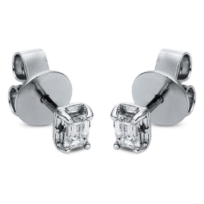 Ohrstecker 18 kt WG, 12 Bag. 0,13 ct, TW-si, 2 Sm.schliff 0,40 ct, TW-si