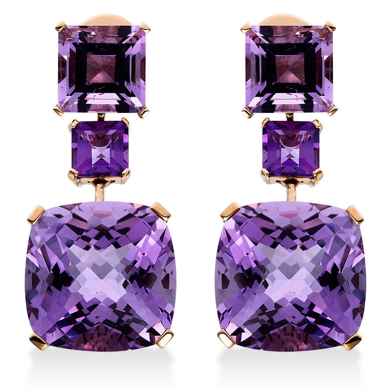 Ohrschmuck 18 kt RG, 2 Amethyste 14,35 ct pink, 4 Amethyste 4,05 ct pink