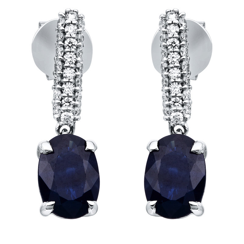 Ohrschmuck 18 kt WG, 44 Brill. 0,20 ct, TW-si, 2 Saphire 1,80 ct blau