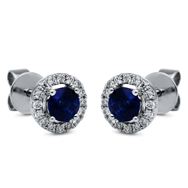 Ohrstecker 18 kt WG, 32 Brill. 0,16 ct, TW-si, 2 Saphire 0,56 ct blau