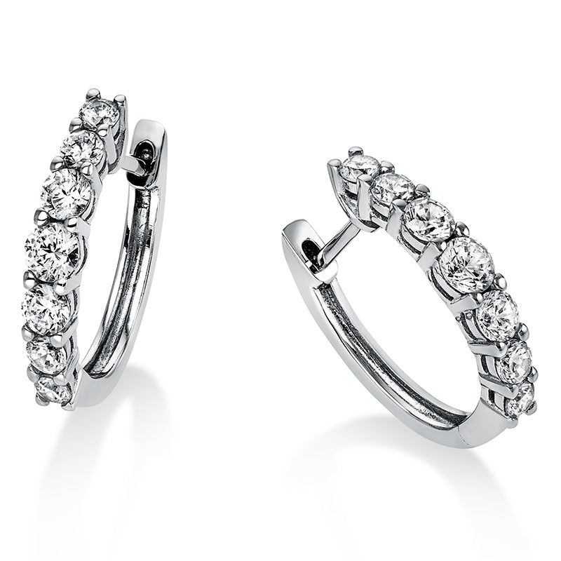 Creolen 14 kt WG, 4 Brill. 0,32 ct, TW-si, 2 Brill. 0,28 ct, TW-si, 8 Brill. 0,40 ct, TW-si