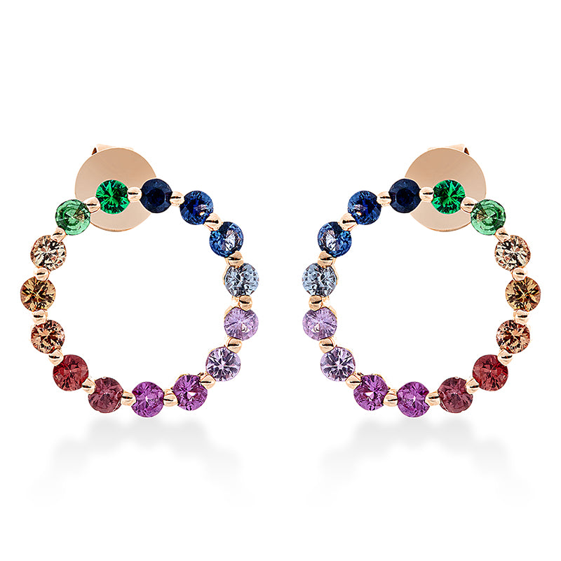 Ohrstecker 18 kt RG, 30 Saphire 1,20 ct multicolor