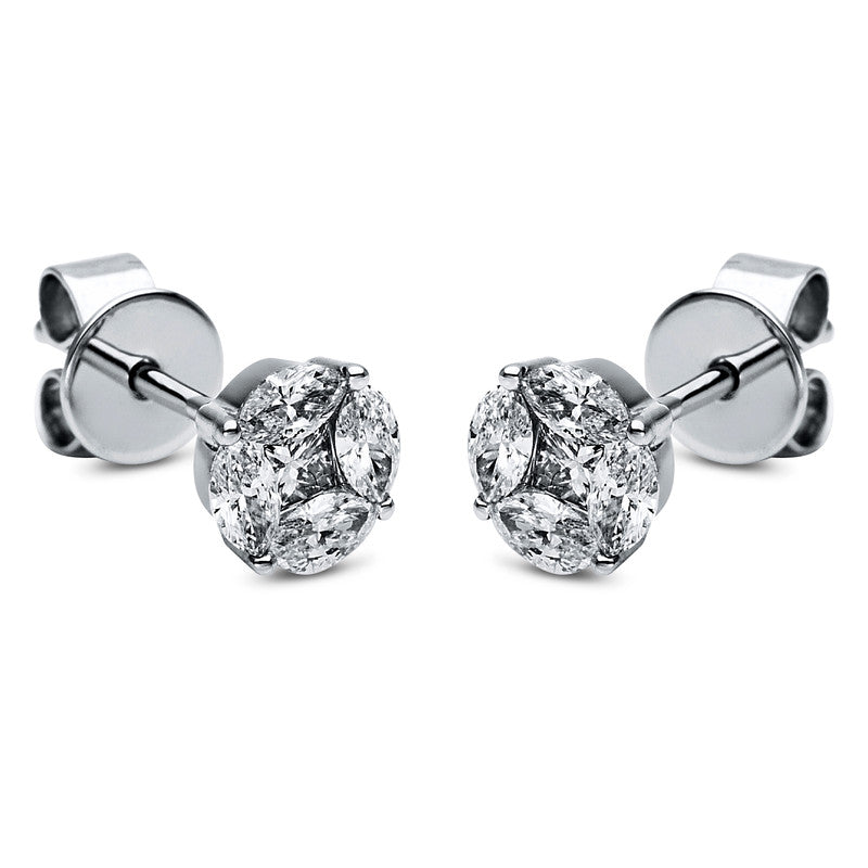 Ohrstecker 18 kt WG, 2 Princ. 0,09 ct, TW-si, 8 Nav. 0,32 ct, TW-si