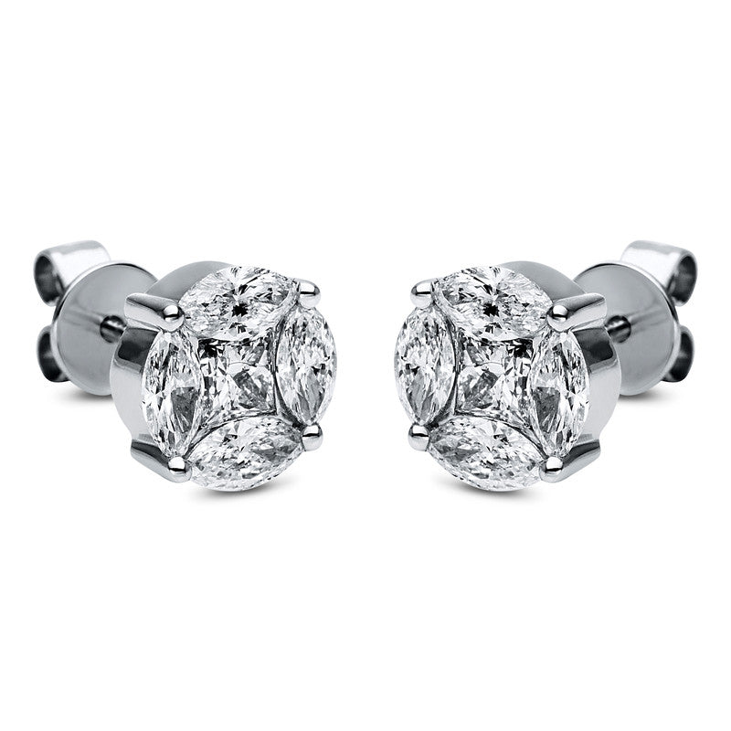 Ohrstecker 18 kt WG, 2 Princ. 0,33 ct, TW-si, 8 Nav. 0,81 ct, TW-si