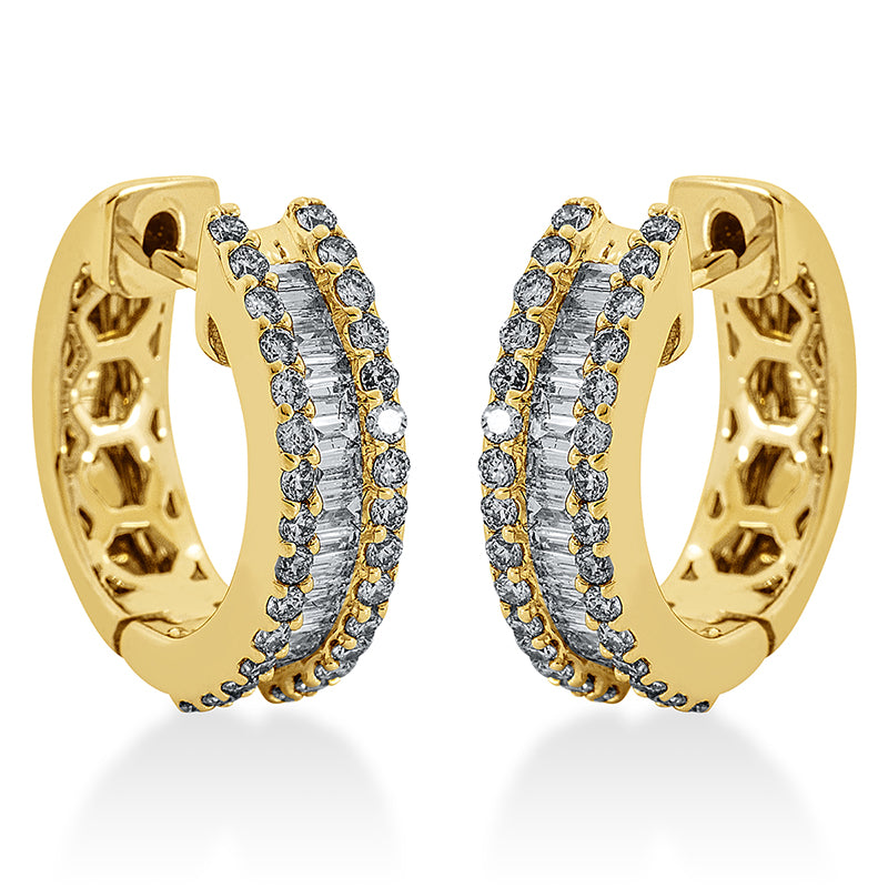 Creolen 18 kt GG, 28 Trap. 0,39 ct, TW-si, 60 Brill. 0,41 ct, TW-si