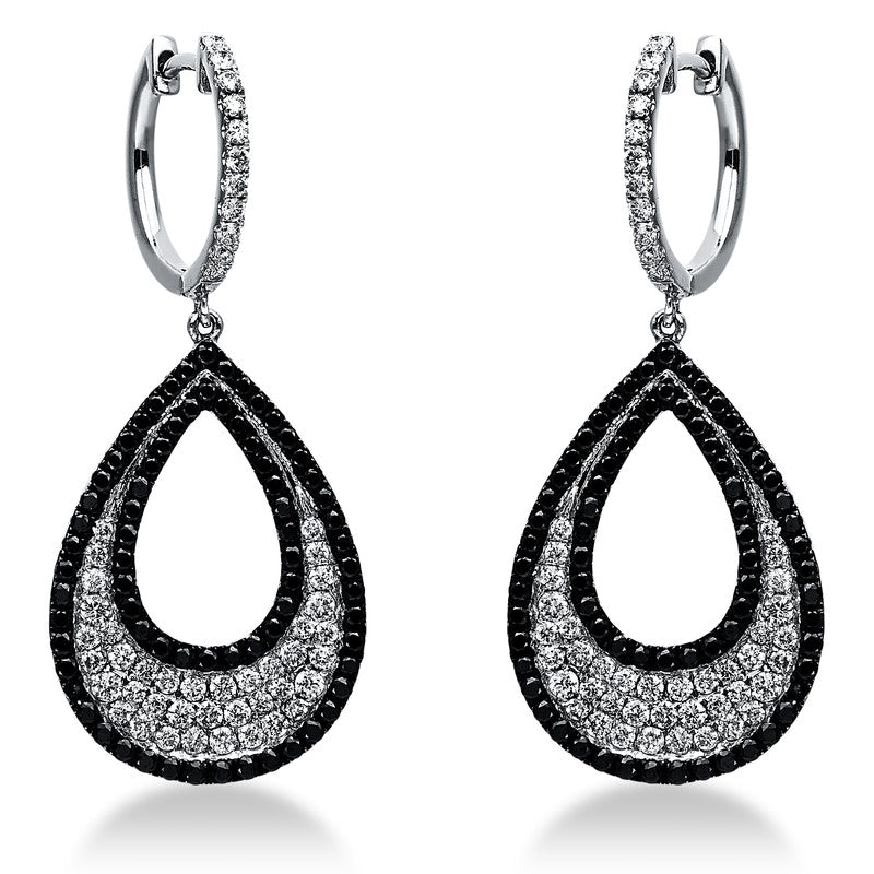 Ohrschmuck 14 kt WG, teils schwarz rhodiniert, 100 Brill. 1,17 ct, TW-si, 146 Brill. 1,31 ct, schwarz