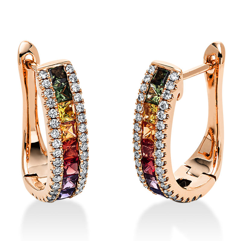 Creolen 14 kt RG, 76 Brill. 0,36 ct, TW-si, 20 Saphire 1,45 ct fancy