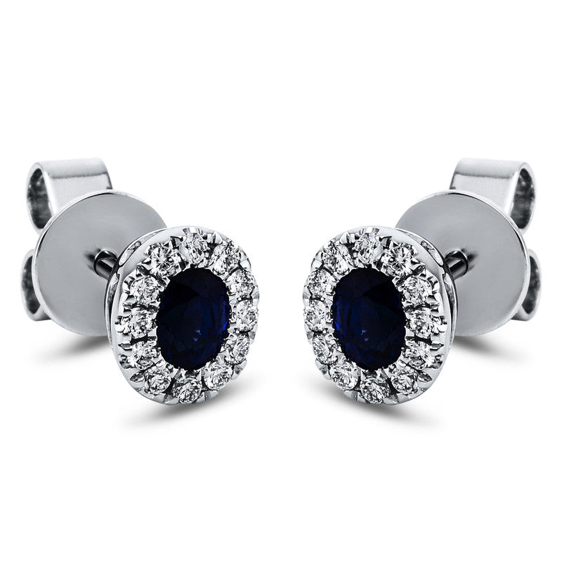Ohrstecker 18 kt WG, 24 Brill. 0,15 ct, TW-vsi, 2 Saphire 0,52 ct blau