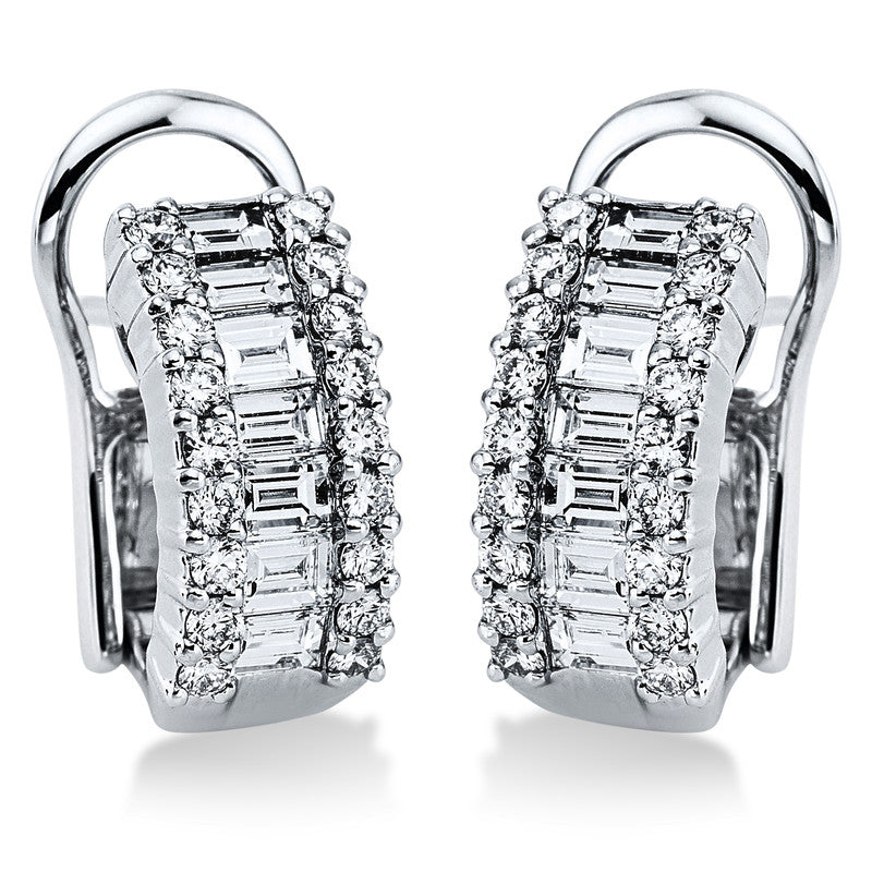 Creolen 18 kt WG, 14 Trap. 1,12 ct, TW-vsi, 36 Brill. 0,53 ct, TW-vsi