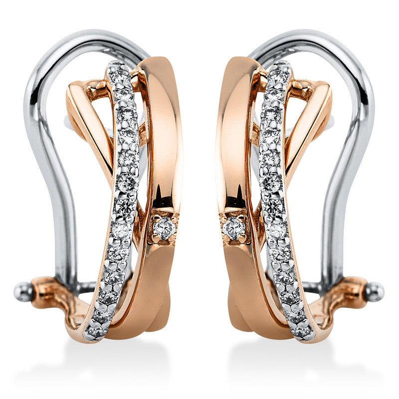 Creolen 14 kt RG+WG, 28 Brill. 0,14 ct, TW-vsi/si