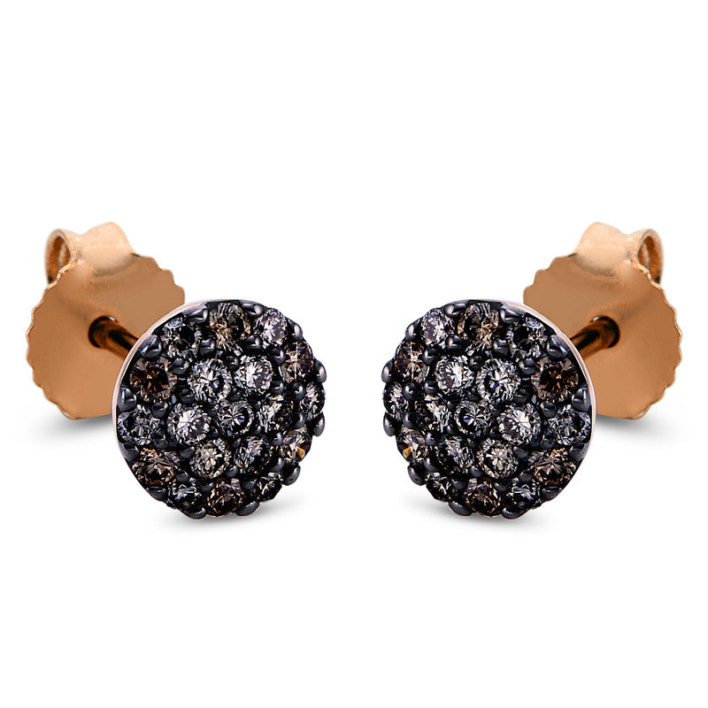 Ohrstecker 18 kt RG, Fassung schwarz rhodiniert, 38 Brill. 0,39 ct, braun