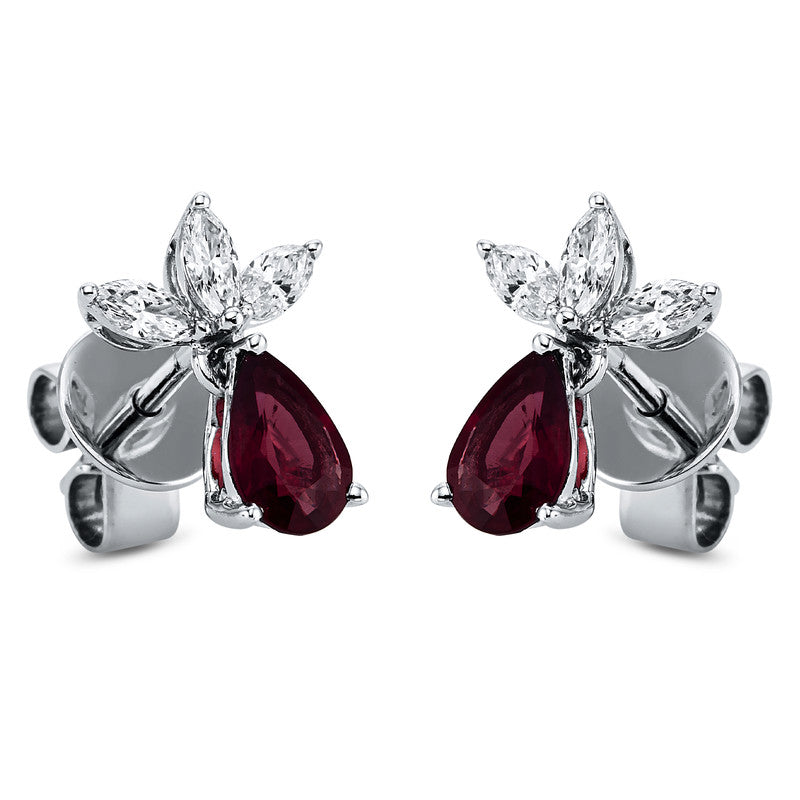 Ohrstecker 18 kt WG, 6 Nav. 0,32 ct, TW-vsi, 2 Rubine 0,82 ct rot