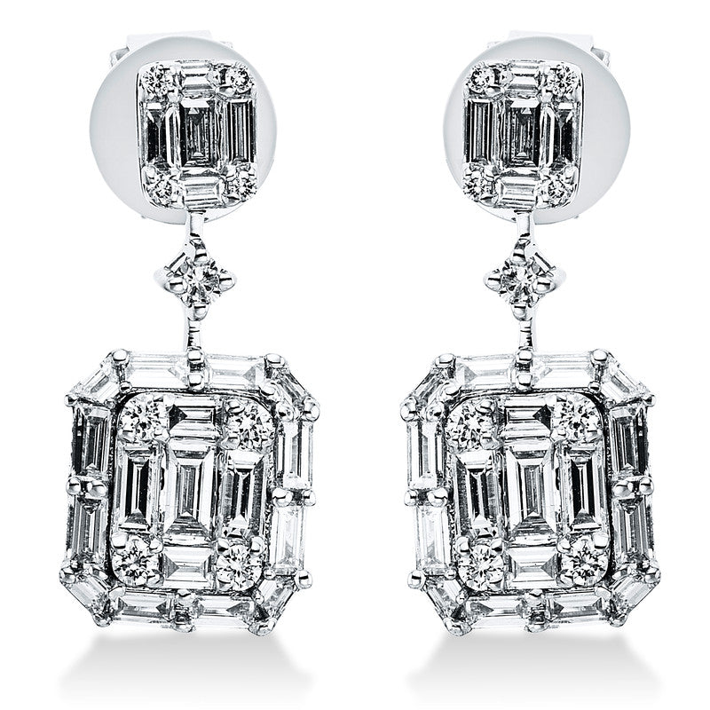 Ohrschmuck 14 kt WG, 18 Brill. 0,20 ct, TW-si, 44 Bag. 1,14 ct, TW-si