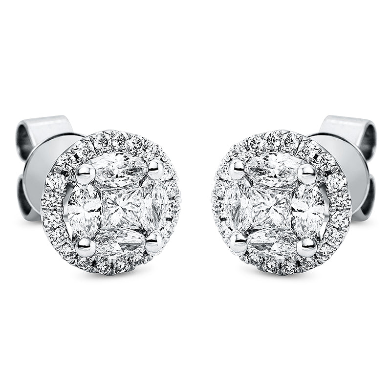 Ohrstecker 18 kt WG, 8 Nav. 0,52 ct, TW-si, 2 Princ. 0,16 ct, TW-si, 40 Brill. 0,22 ct, TW-si