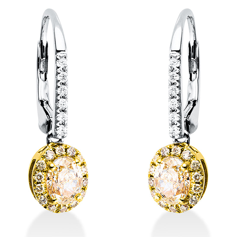 Ohrschmuck 18 kt WG+GG, 12 Brill. 0,09 ct, TW-si, 2 Oval 1,07 ct, gelb, 28 Brill. 0,13 ct, gelb