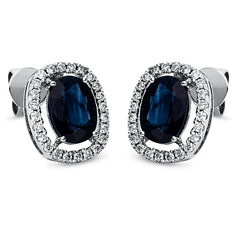 Ohrstecker 18 kt WG, 48 Brill. 0,22 ct, TW-si, 2 Saphire 2,03 ct blau