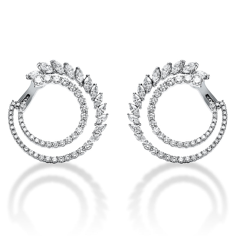 Creolen 18 kt WG, 4 Brill. 0,42 ct, TW-si, 24 Nav. 3,28 ct, TW-si, 92 Brill. 2,99 ct, TW
