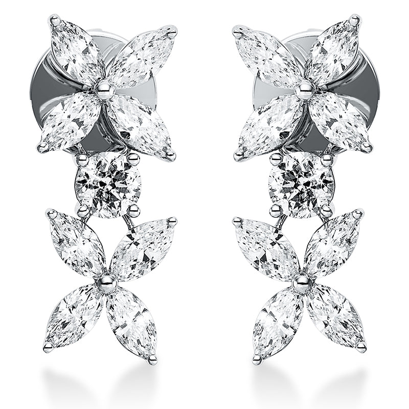 Ohrschmuck 18 kt WG, 2 Brill. 0,55 ct, TW-si, 16 Nav. 2,16 ct, TW-si