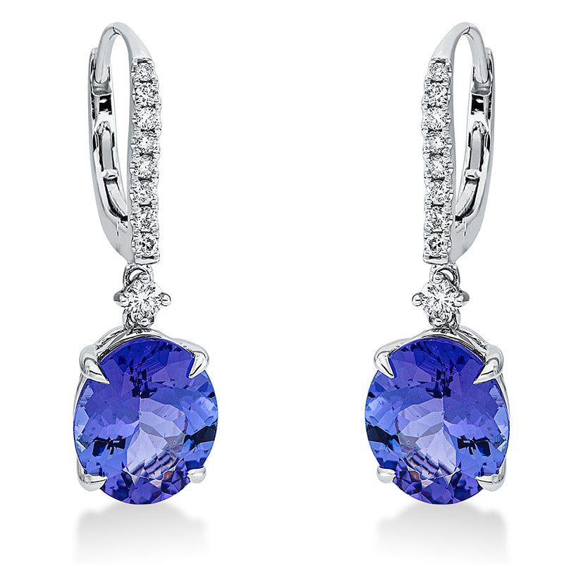 Ohrschmuck 14 kt WG, 18 Brill. 0,25 ct, TW-si, 2 Tansanit 6,18 ct blau