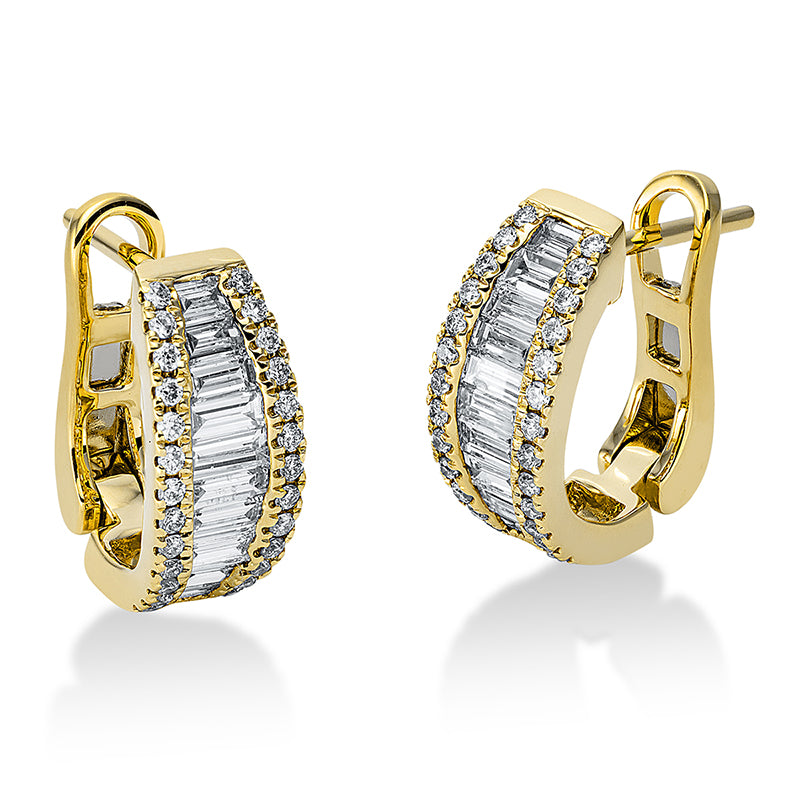 Creolen 18 kt GG, 20 Bag. 0,71 ct, TW-si, 52 Brill. 0,22 ct, TW-si