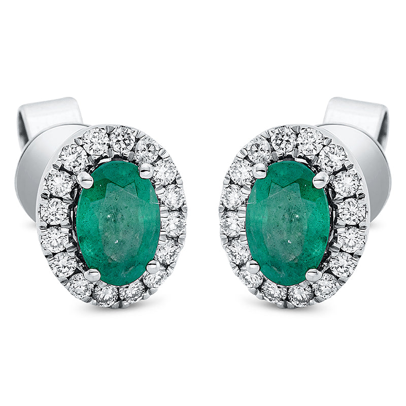 Ohrstecker 18 kt WG, 32 Brill. 0,26 ct, TW-si, 2 Smaragde 0,85 ct grün