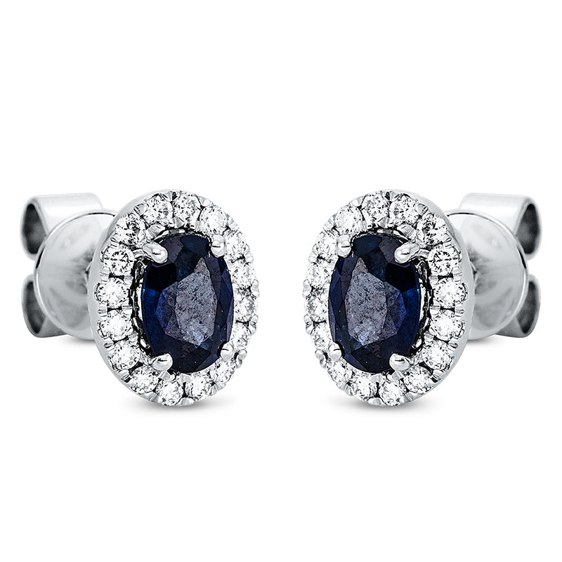 Ohrstecker 18 kt WG, 32 Brill. 0,26 ct, TW-si, 2 Saphire 1,08 ct blau