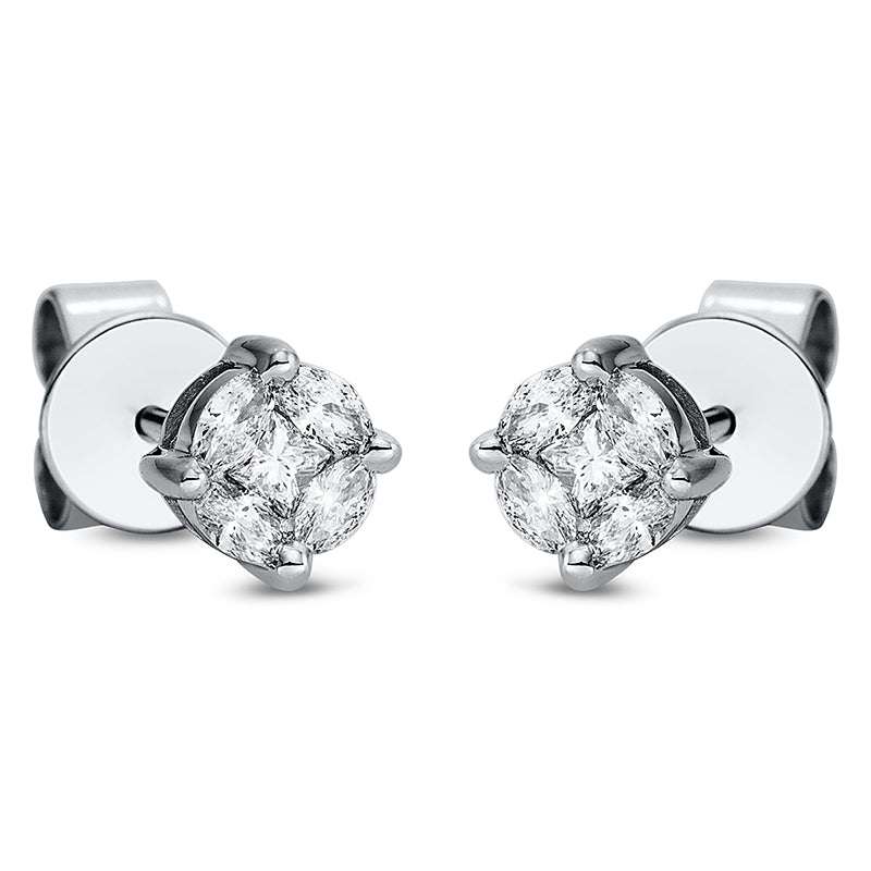 Ohrstecker 18 kt WG, 2 Princ. 0,07 ct, TW-si, 8 Nav. 0,26 ct, TW-si