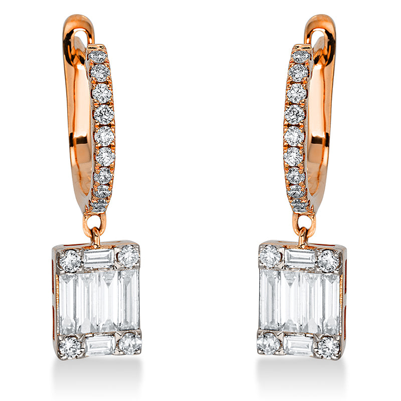 Ohrstecker 18 kt RG, 8 Brill. 0,10 ct, TW-si, 12 Bag. 0,49 ct, TW-si, 20 Brill. 0,21 ct, TW-si