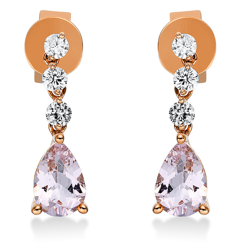 Ohrschmuck 18 kt RG, 6 Brill. 0,29 ct, W-pi, 2 Morganit 1,10 ct pink