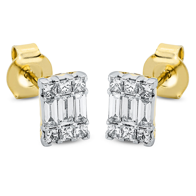 Ohrstecker 18 kt GG+WG, 12 Princ. 0,25 ct, TW-si, 6 Bag. 0,26 ct, TW-si