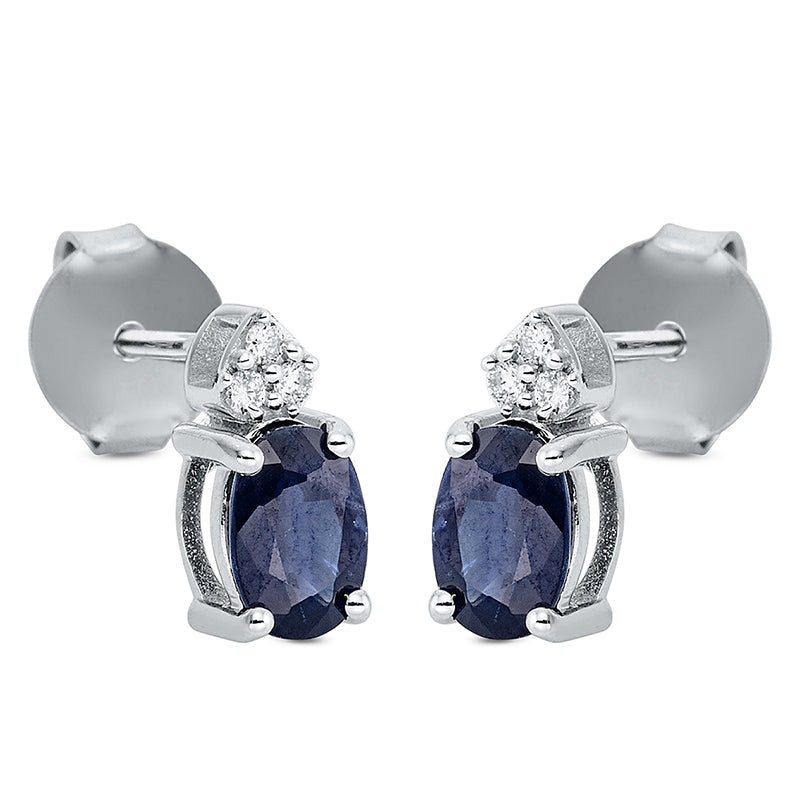 Ohrschmuck 18 kt WG, 6 Brill. 0,05 ct, TW-si, 2 Saphire 1,29 ct blau