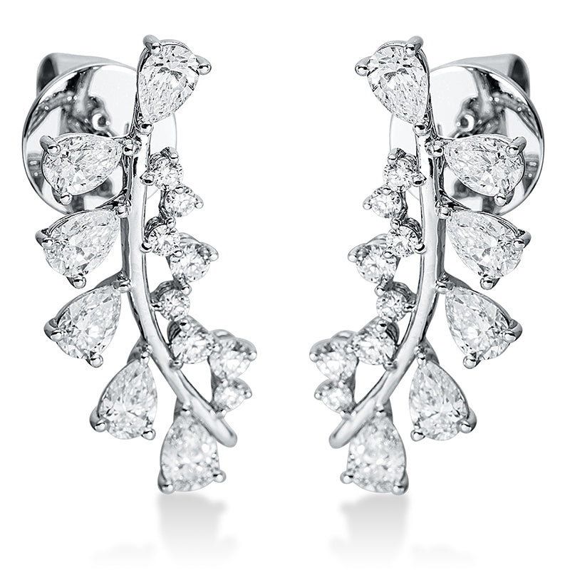 Ohrschmuck 18 kt WG, 12 Tropfen 1,56 ct, TW-vsi, 16 Brill. 0,34 ct, TW-vsi