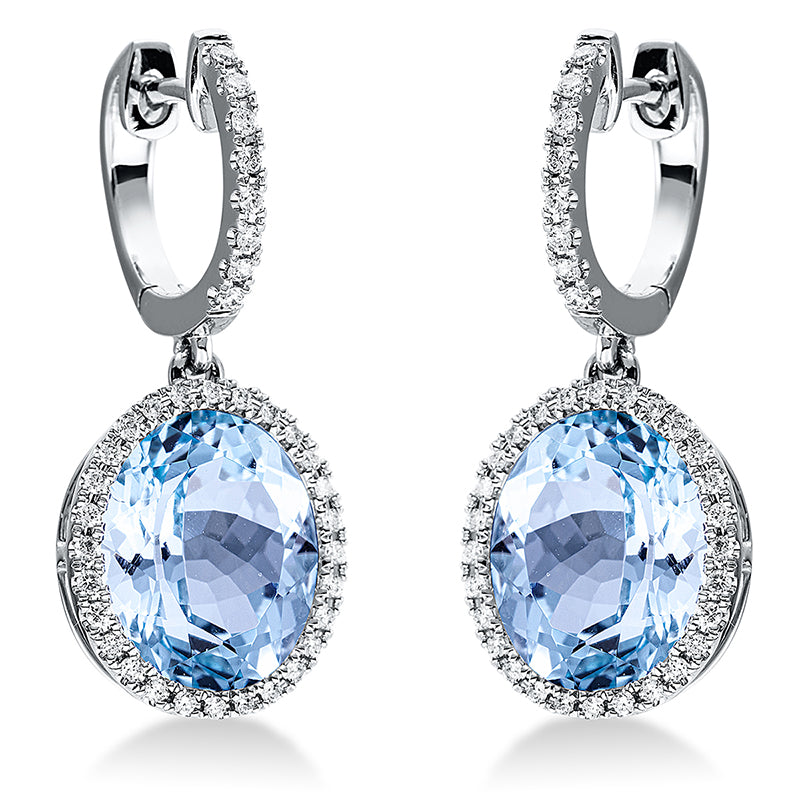 Ohrschmuck 18 kt WG, 72 Brill. 0,33 ct, TW-si, 2 Topase 9,60 ct sky blue