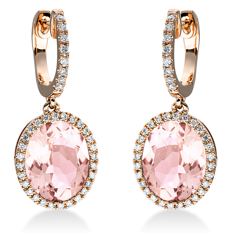 Ohrschmuck 18 kt RG, 72 Brill. 0,32 ct, TW-si, 2 Morganit 5,70 ct pink