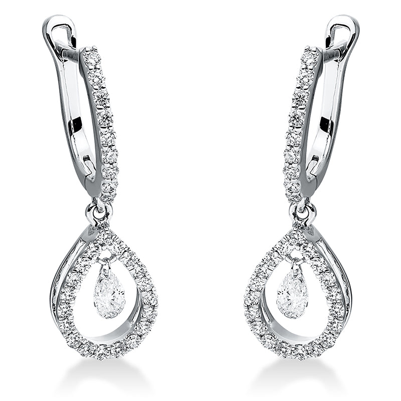Ohrschmuck 18 kt WG, 18 Brill. 0,13 ct, TW-si, 2 Tropfen 0,20 ct, TW-si, 38 Brill. 0,23 ct, TW-si