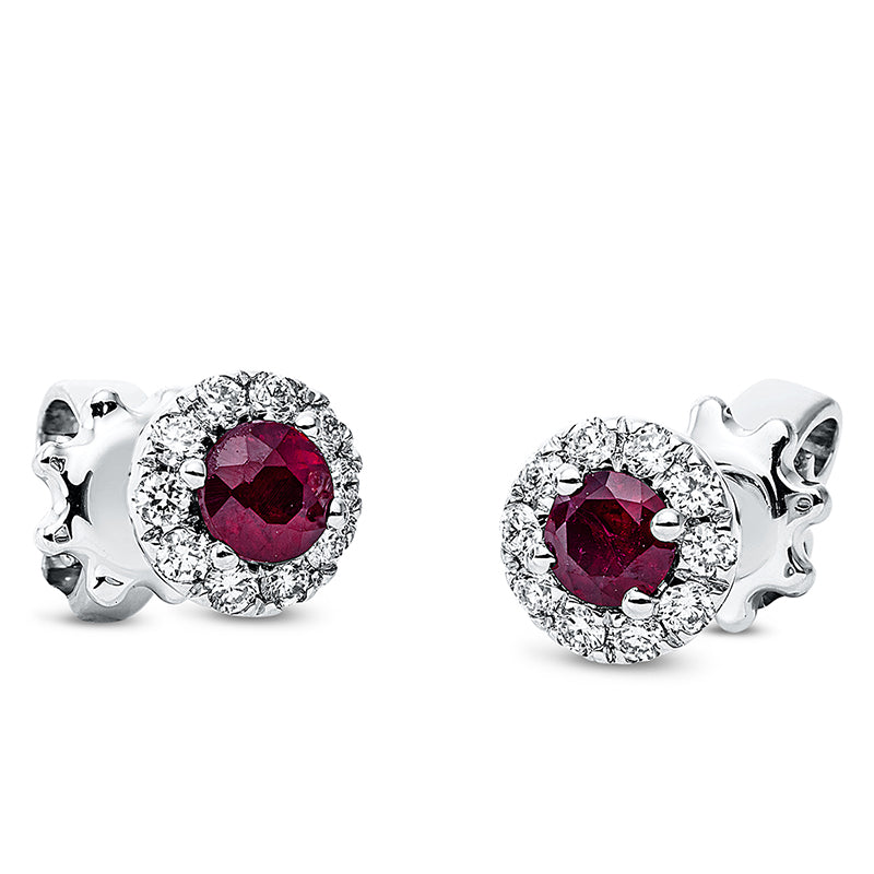 Ohrstecker 18 kt WG, 20 Brill. 0,14 ct, TW-si, 2 Rubine 0,31 ct rot