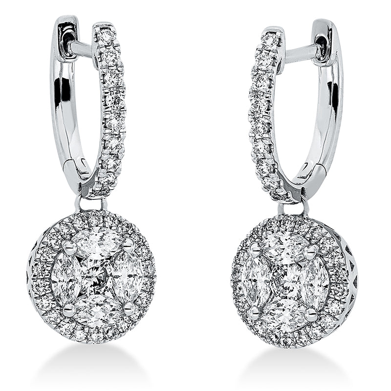 Ohrschmuck 18 kt WG, 8 Nav. 0,62 ct, TW-si, 64 Brill. 0,54 ct, TW-si