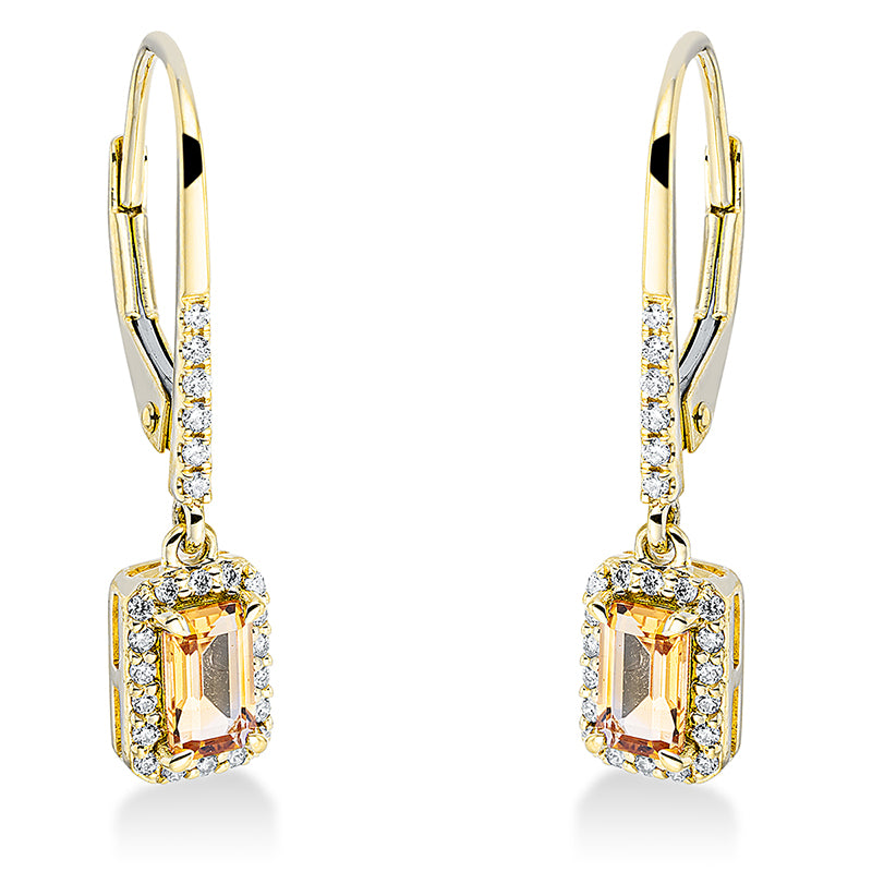 Ohrschmuck 18 kt GG, 48 Brill. 0,14 ct, TW-si, 2 Citrin 0,47 ct gelb