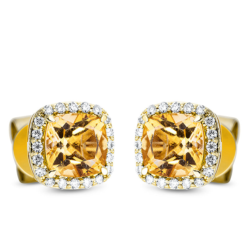 Ohrstecker 18 kt GG, 40 Brill. 0,12 ct, TW-si, 2 Citrin 1,06 ct gelb