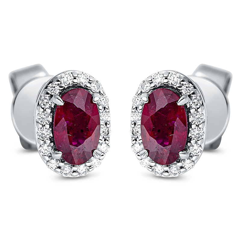 Ohrstecker 18 kt WG, 32 Brill. 0,09 ct, TW-si, 2 Rubine 0,54 ct rot