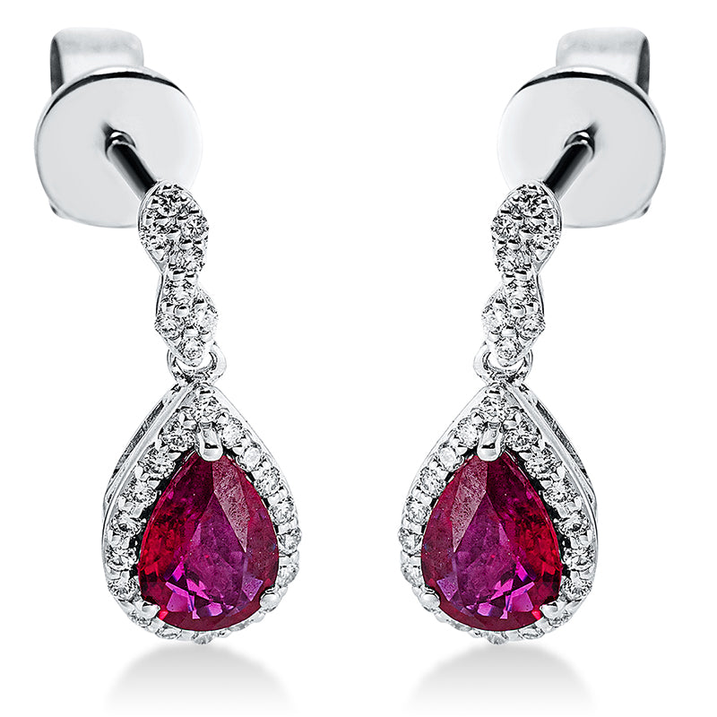 Ohrschmuck 18 kt WG, 52 Brill. 0,14 ct, TW-si, 2 Rubine 0,87 ct rot
